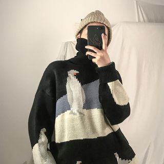 Turtleneck Penguin Jacquard Sweater
