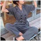 Double-breasted Elbow-sleeve Cropped Jumpsuit