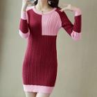 Two-tone Cable Knit Mini Dress