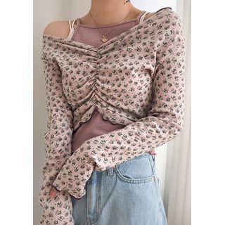 V-neck Ruched Floral Crop Top