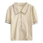 Puff-sleeve Contrast Trim Shirt Almond - One Size