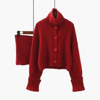 Set: Plain Cardigan + Scarf