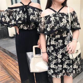 Floral Print Cold-shoulder Chiffon Top / Dress