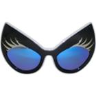 Super Cat Sunglasses (black Frame, White Rim, Silver Lashes, Blue Revo Lens) 1 Pc