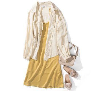 Spaghetti Strap Midi A-line Dress / Plain Shirt