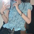 Tie-dye Print Shirred Cropped Blouse