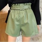 High-waist Frilled Faux-leather Shorts