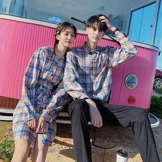 Couple Matching Long-sleeve Plaid Shirt / A-line Dress
