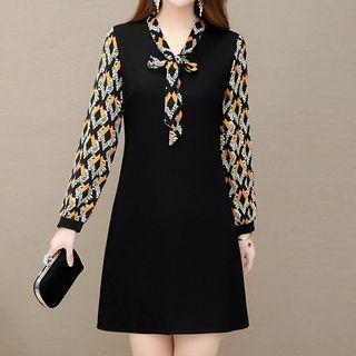 Long-sleeve Print Panel Mini Dress