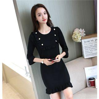 Faux Pearl Frilled Trim Knit Dress