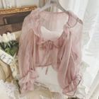 Ruffle Trim Tie-front Chiffon Cropped Jacket