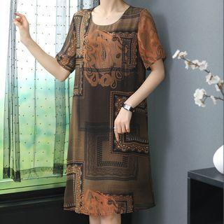 Short-sleeve Print Midi Dress / Lace Trim Undershorts