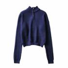 Mock-neck Knit Sweater Dark Blue - One Size
