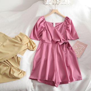 Short-sleeve Sashed Romper
