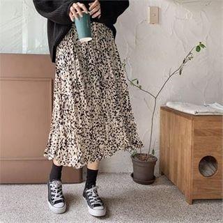 Crinkled Long Leopard Skirt