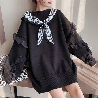Ruffle Lace Panel Sweater
