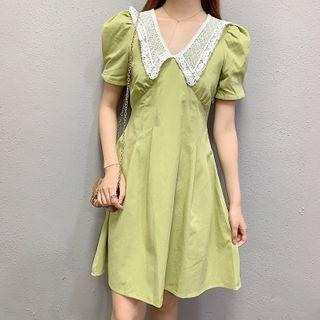 Lace Collar Puff-sleeve Mini A-line Dress