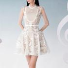 Short-sleeve Floral Mesh Mini A-line Dress