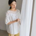 Lace-yoke Puff-sleeve Top