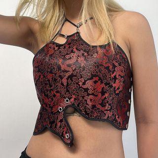 Print Asymmetrical Crop Camisole Top