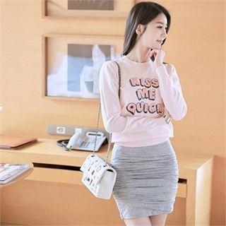 Band-waist Shirred Mini Pencil Skirt