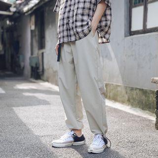 Elastic-waist Gather-cuff Plain Casual Pants