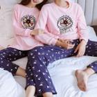 Couple Matching Loungewear Set: Printed Long-sleeve T-shirt + Pants