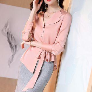 Asymmetric Tie-front Genuine Silk Blouse