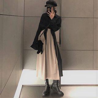 Set: Two Tone Spaghetti-strap A-line Dress + Cropped Light Jacket
