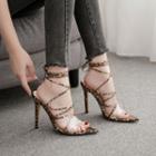 Lace-up Leopard Print Stiletto Heel Sandals