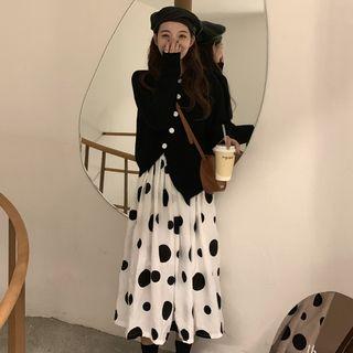 Asymmetric Cardigan / Midi Dotted A-line Skirt