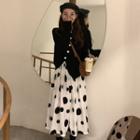 Asymmetric Cardigan / Midi Dotted A-line Skirt