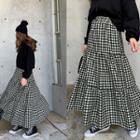 Tiered Gingham Maxi Skirt Black - One Size