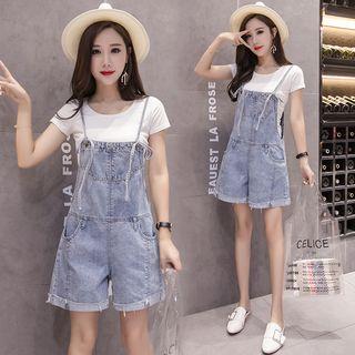 Set: Short-sleeve T-shirt + Spaghetti Strap Denim Shorts