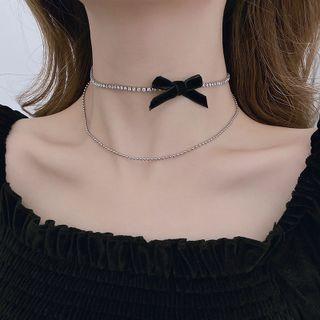 Bow Layered Choker 01 - Silver - One Size