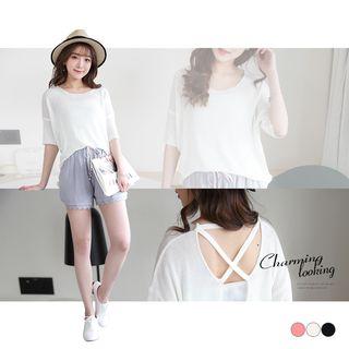 Cross Back 3/4 Sleeve Knit Shirt