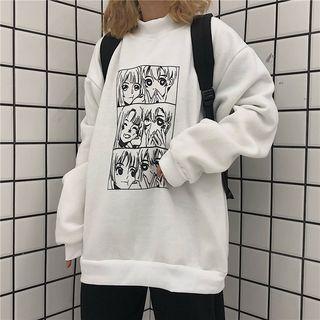 Mock Neck Comic Print Sweatshirt White - One Size