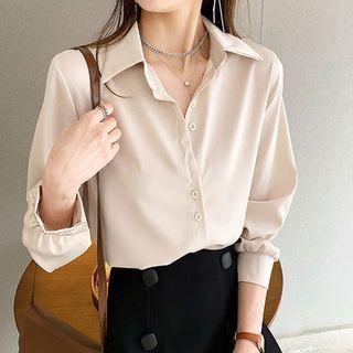 Long-sleeve Plain Loose Fit Chiffon Shirt