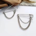 Safety Pin Oval / Cross Chained Alloy Brooch