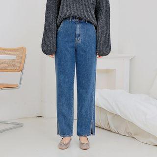 Band-waist Washed Wide Jeans