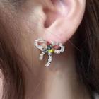 Rhinestone Bow Ear Stud 1 Pair - White & Green & Red - One Size