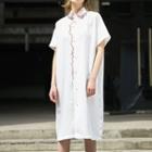 Embroidered Collared Short Sleeve Shirt Dress