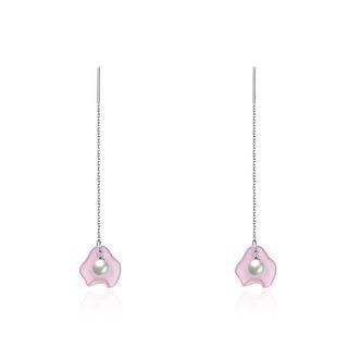 925 Sterling Silver Elegant Fashion Pink Long Shell Pearl Earrings And Ear Wire Silver - One Size