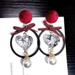 Faux Pearl Heart Drop Statement Earring Red - One Size
