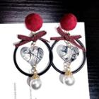 Faux Pearl Heart Drop Statement Earring Red - One Size