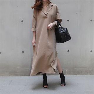 Open-placket Slit-hem Maxi Dress