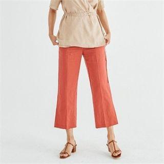 Belted Wide Straight-cut Linen Blend Pants