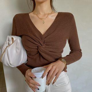 Knot-front Rib-knit Top