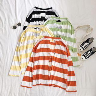 Round Neck Wide-stripe Lightweight Knit Top