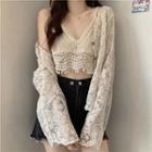 Crochet Lace Crop Camisole Top / Lace Jacket / Set
